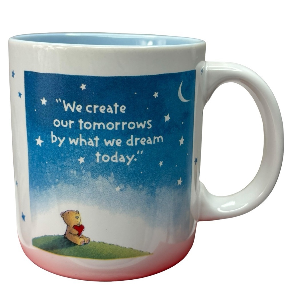 New “Dead Stock “ 80’s Coffee Mug Bear w/ Red Heart Inspirational Quote Stars